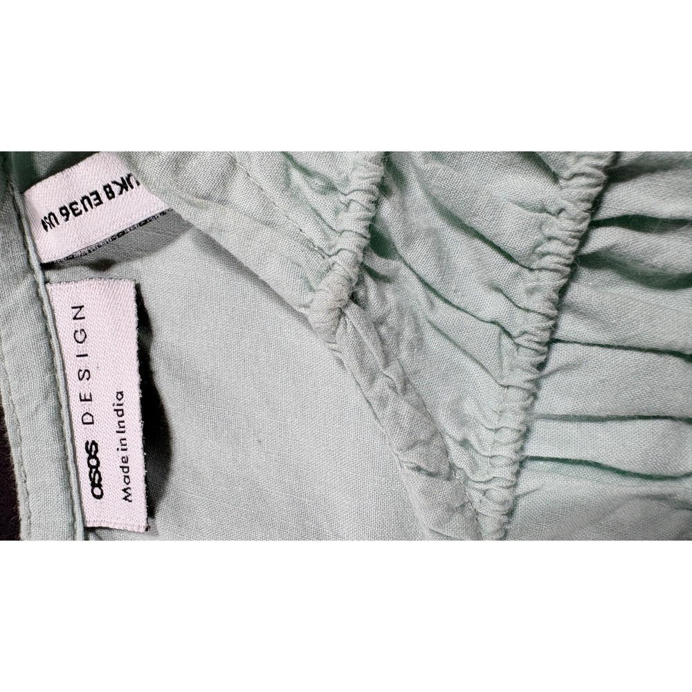 ASOS DESIGN Smocked Waist Tiered Cotton Maxi Boho Peasant Dress Sage Green US 4 - Picture 8 of 10